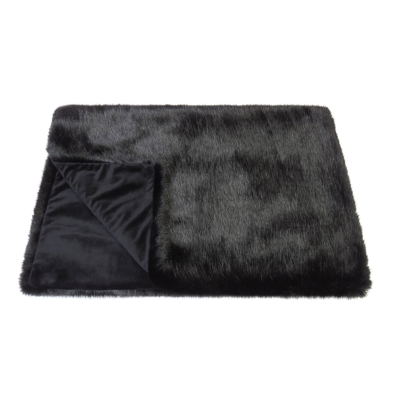 Jet black faux fur comforter throw by Helen Moore