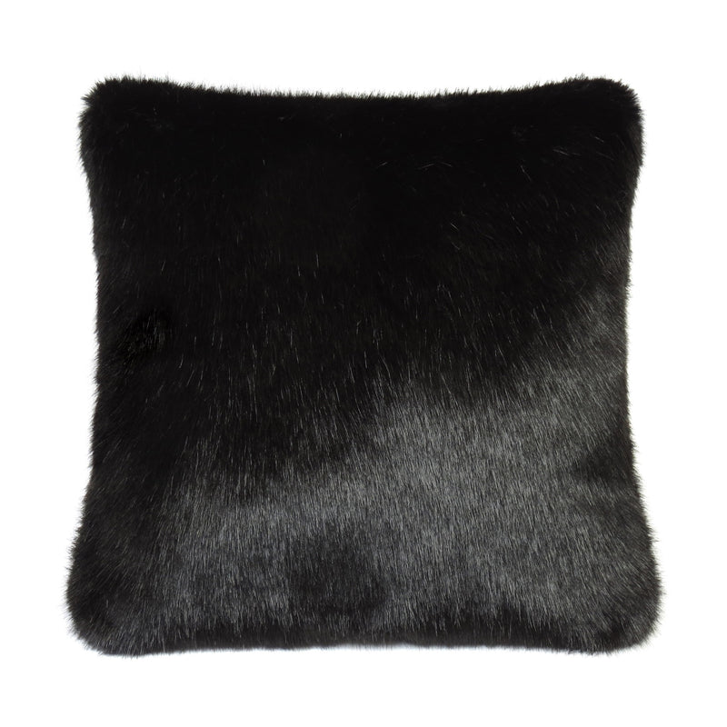 Jet black faux fur square cushion by Helen Moore