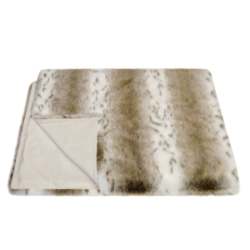 Light beige and white animal print faux fur comforter throw by Helen Moore