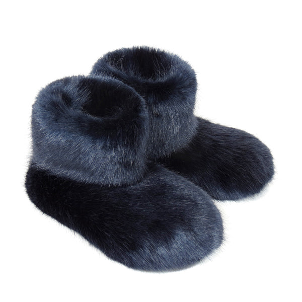 Midnight blue faux fur slipper boots by Helen Moore