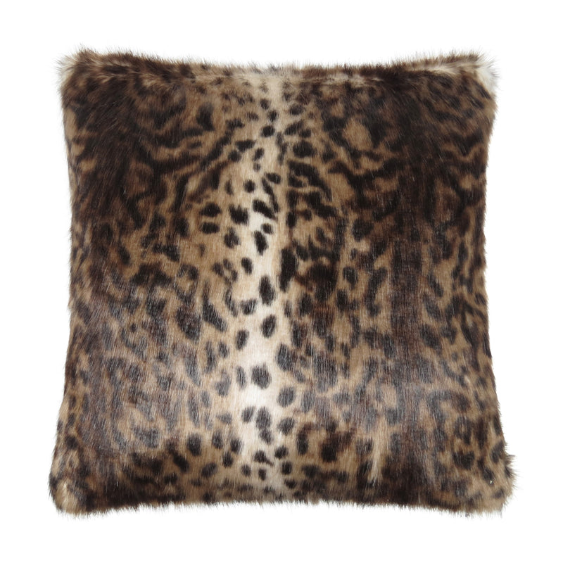 Ocelot animal print square faux fur cushion by Helen Moore