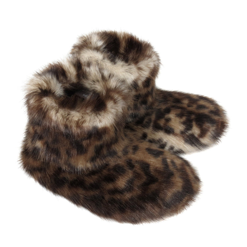 Ocelot animal print faux fur slipper boots by Helen Moore