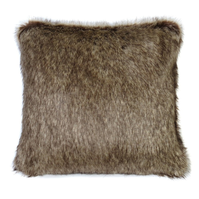 Truffle brown faux fur square cushion by Helen Moore