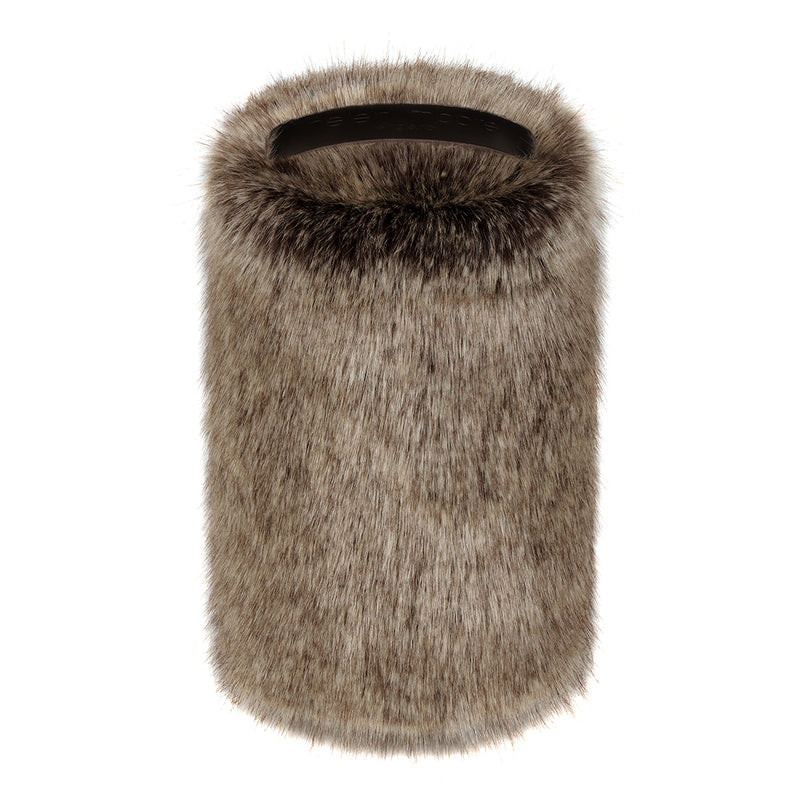Light brown Truffle faux fur doorstop with embossed leather handle by Helen Moore