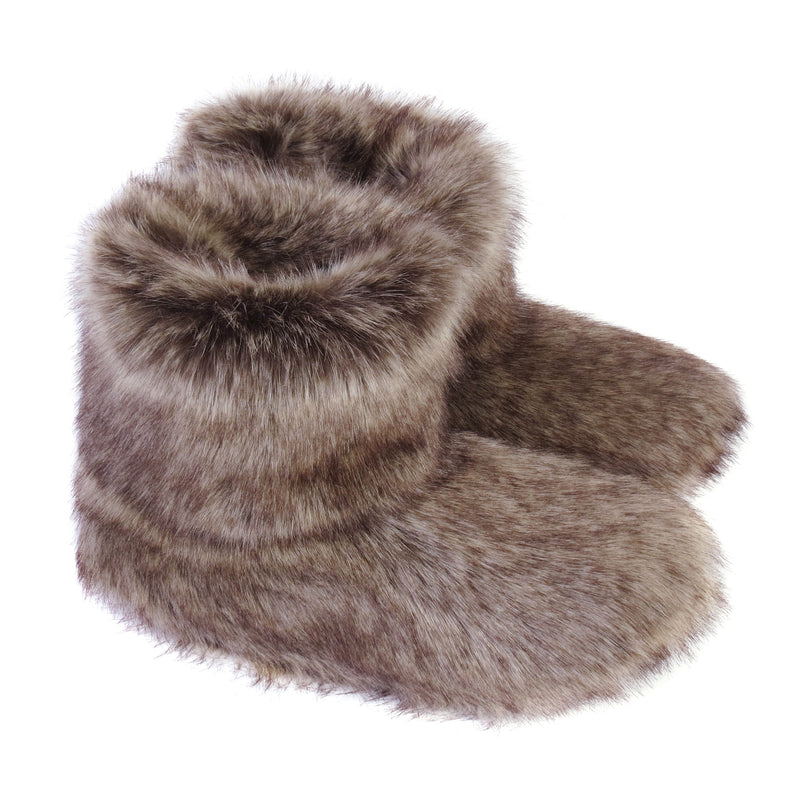 Mid brown Truffle faux fur slipper boots by Helen Moore